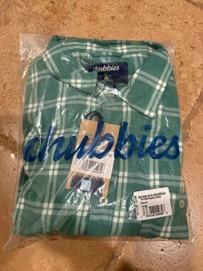 chubbies Green and White Plaid Button-Down Shirt